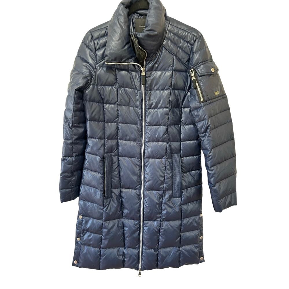 Marc New York womens blue puffer coat size XS knee length full zip quilted